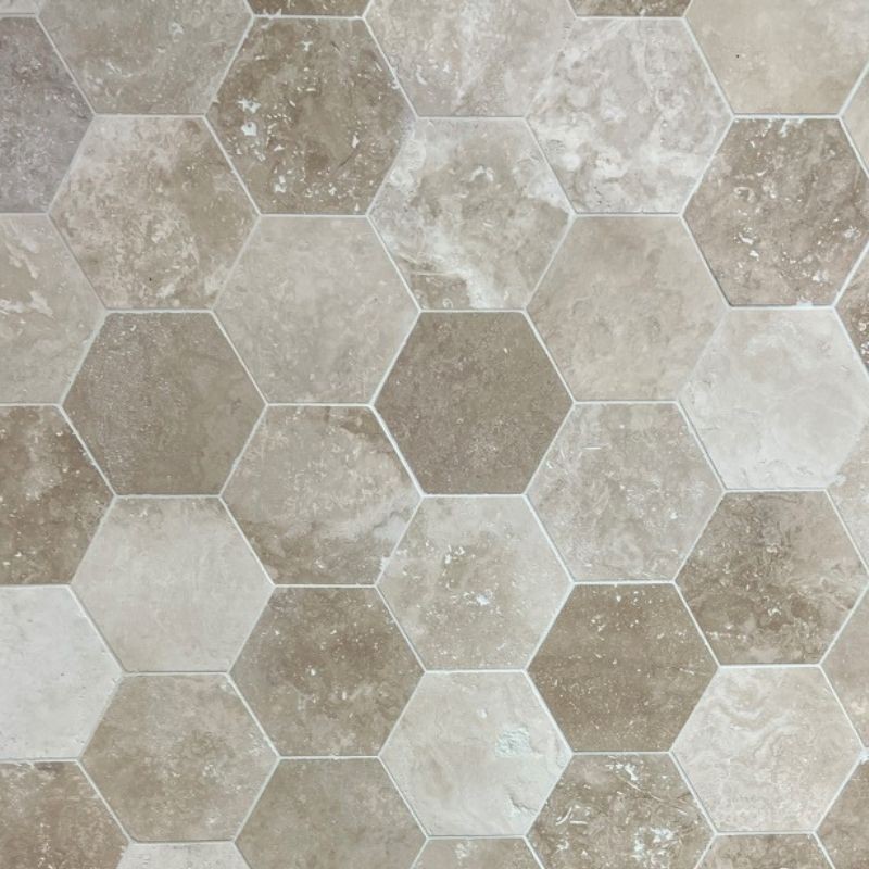 Hexagone Travertin Beige Ivoire Modern Finish